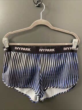IVY PARK Black & Blue Striped Athletic Shorts